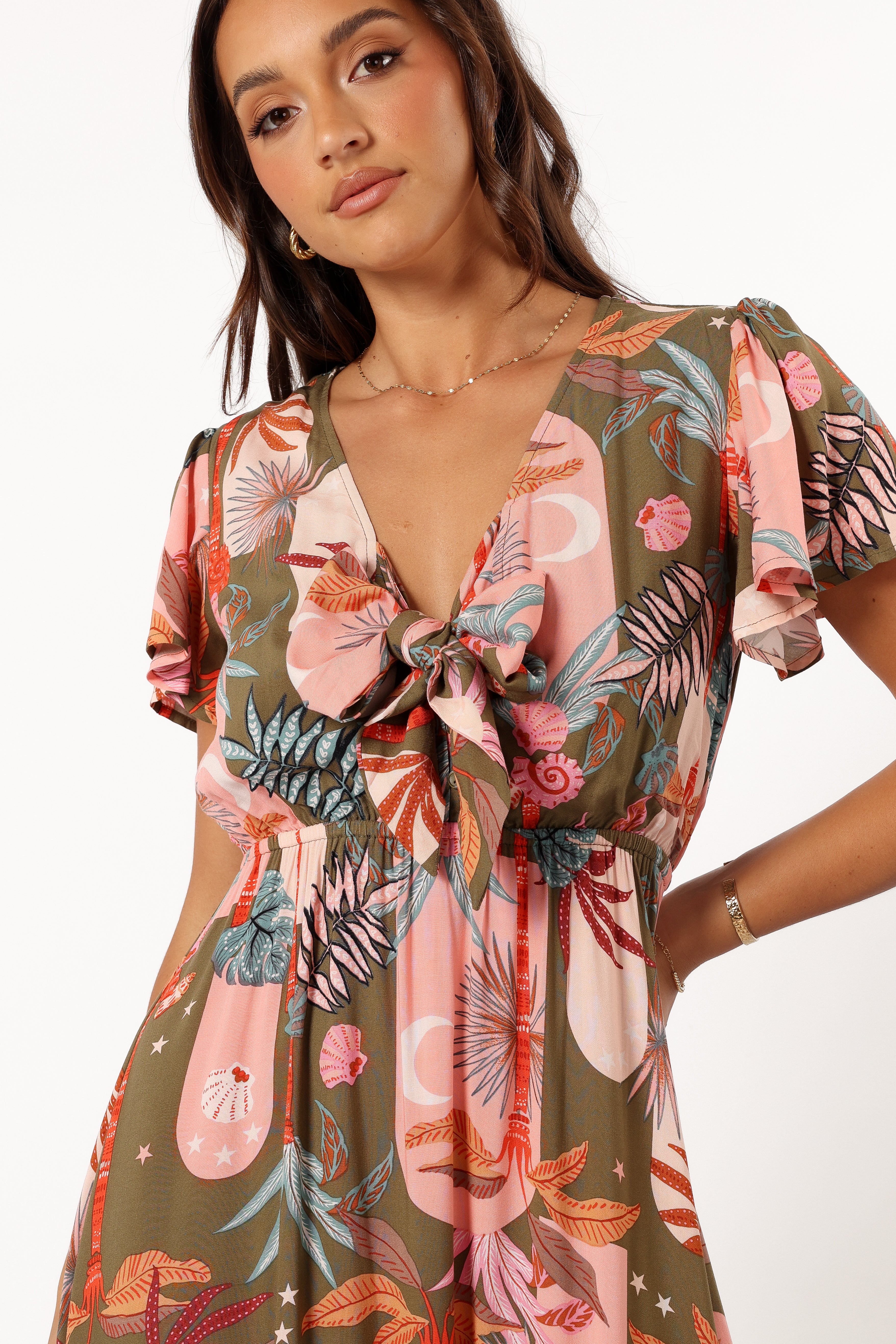 Everly Short Sleeve Maxi Dress - Olive Print