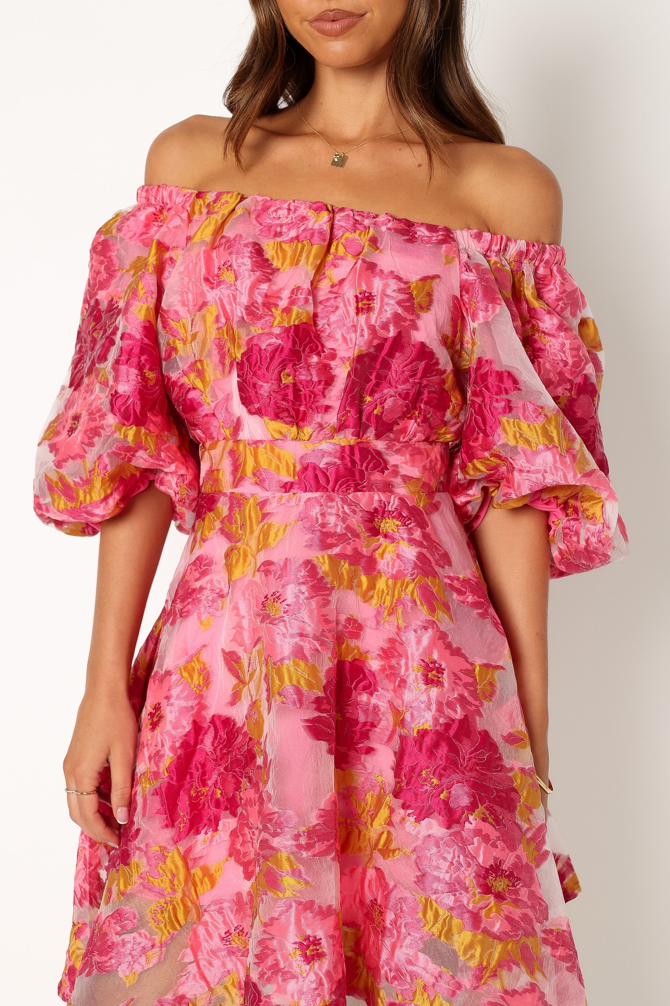 Faye Off Shoulder Mini Dress - Pink Floral