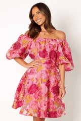 Faye Off Shoulder Mini Dress - Pink Floral