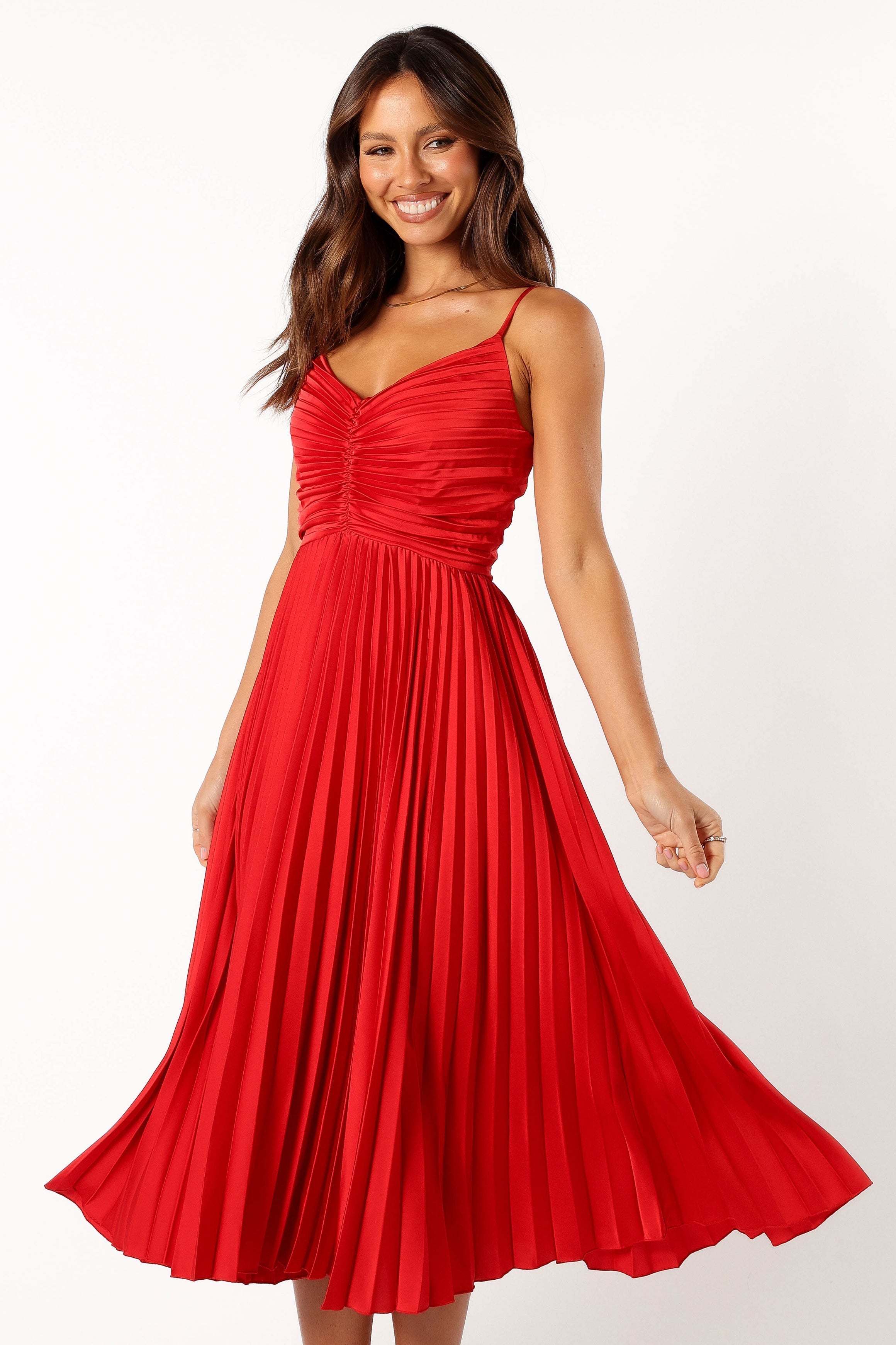 Naira Pleated Midi Dress - Red