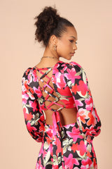 Teena Puff Sleeve Cutout Maxi Dress - Black