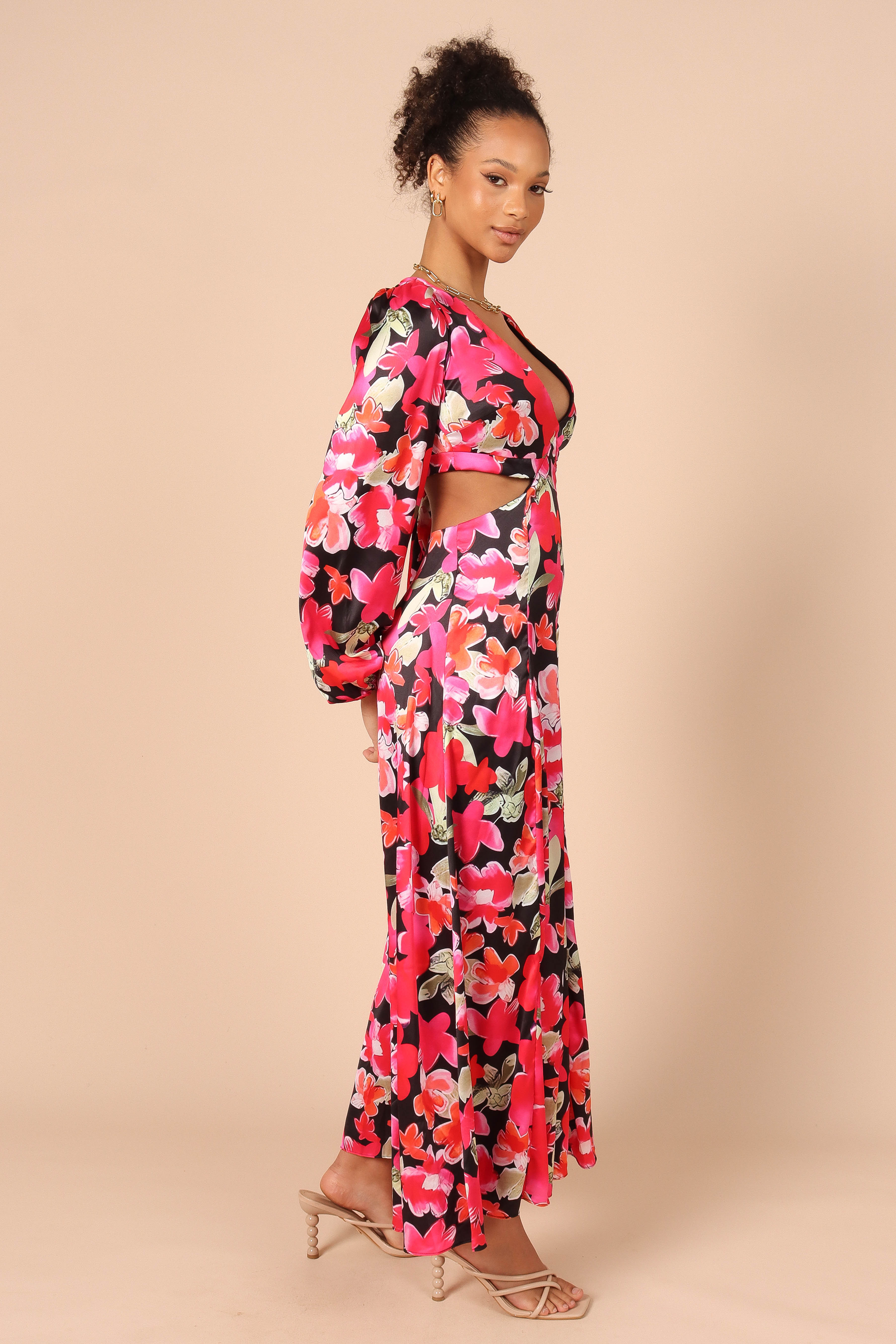 Teena Puff Sleeve Cutout Maxi Dress - Black