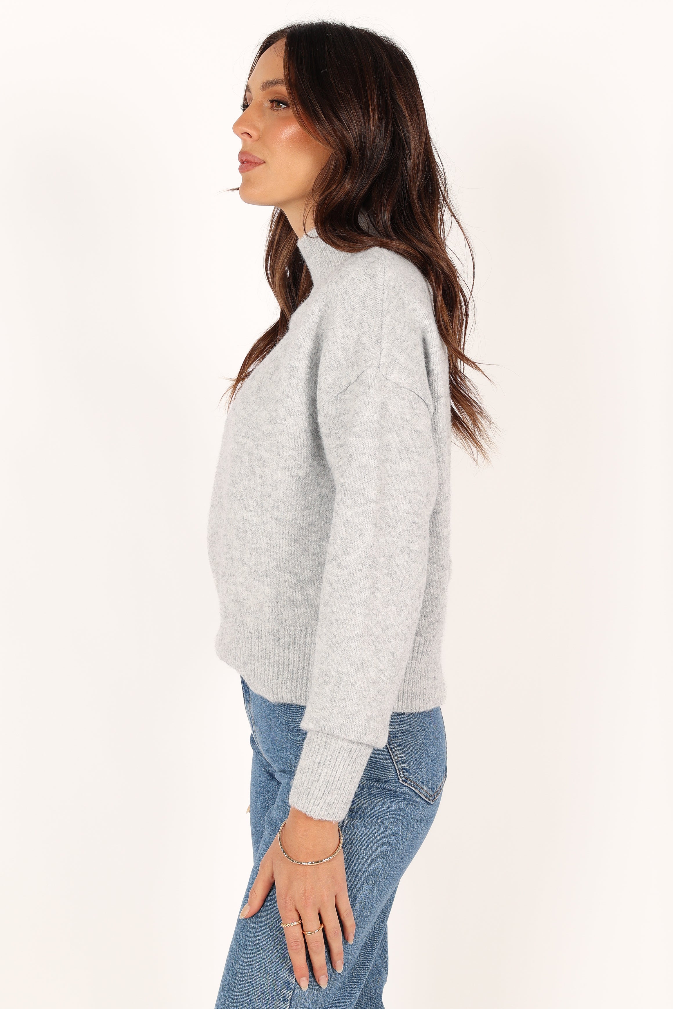 Brianna Mockneck Knit Sweater - Heather Grey