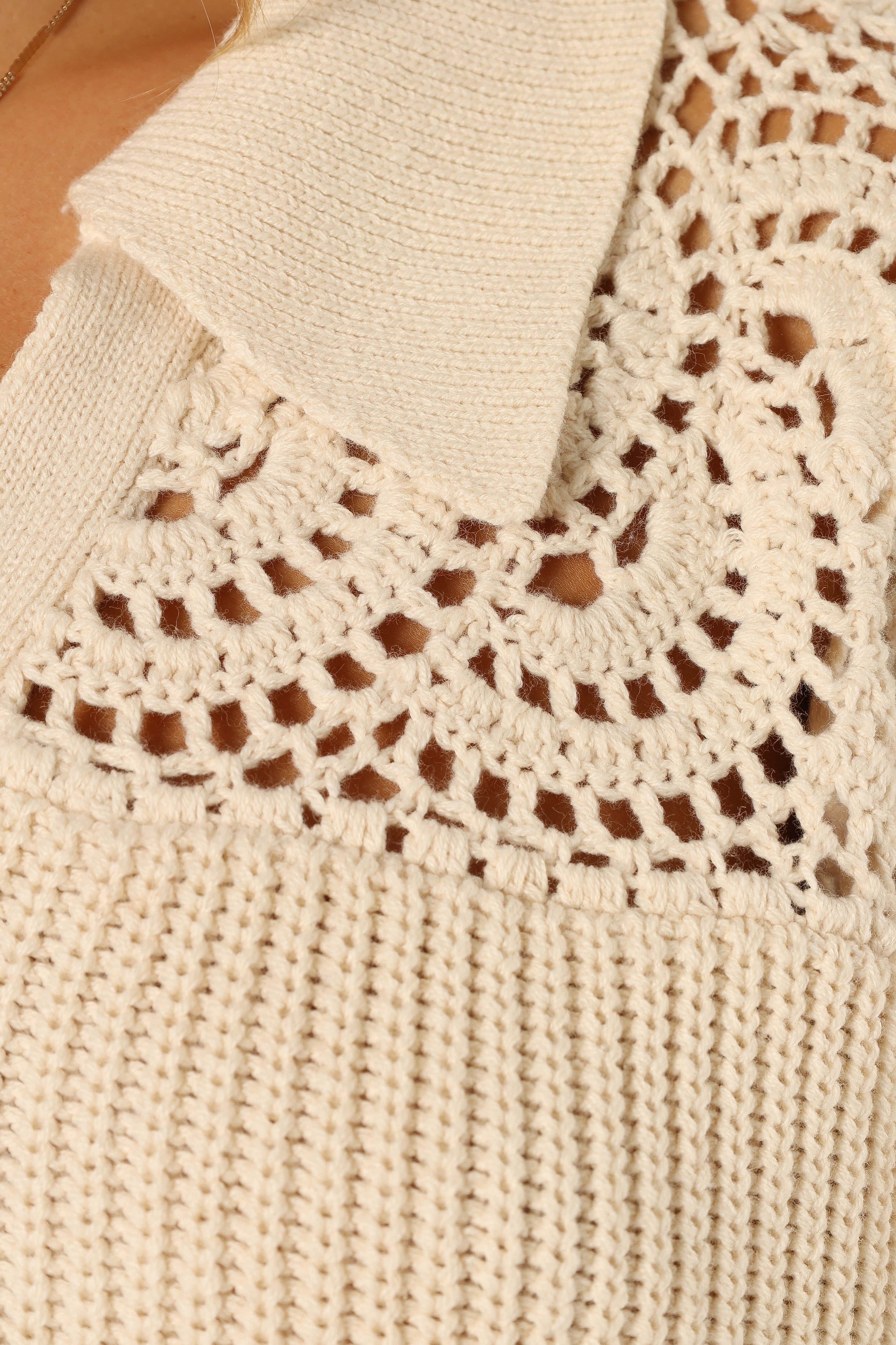 Emerie Crochet Detail Collar Knit Sweater - Ivory