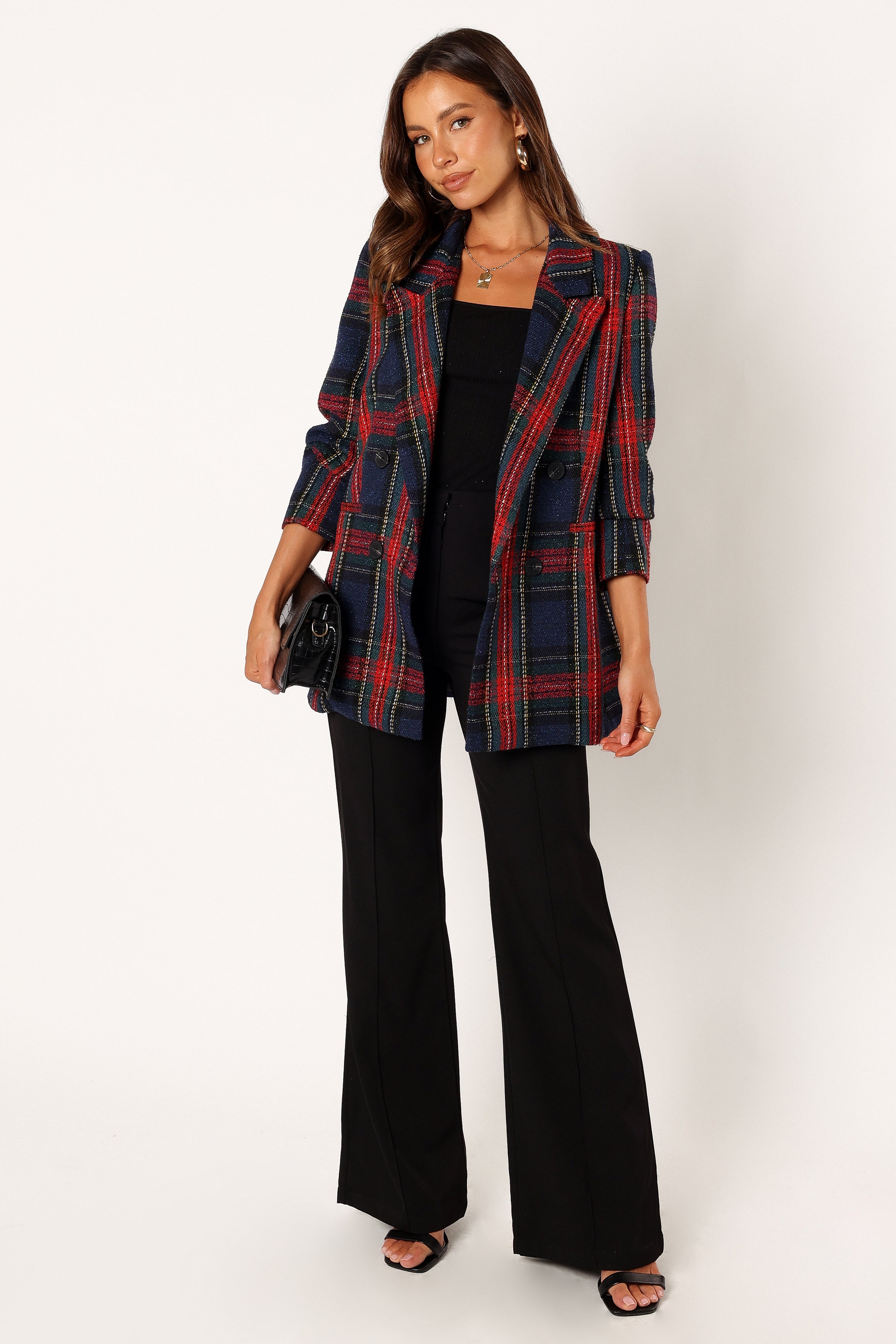 Vivienne Plaid Blazer - Red/Navy Multi