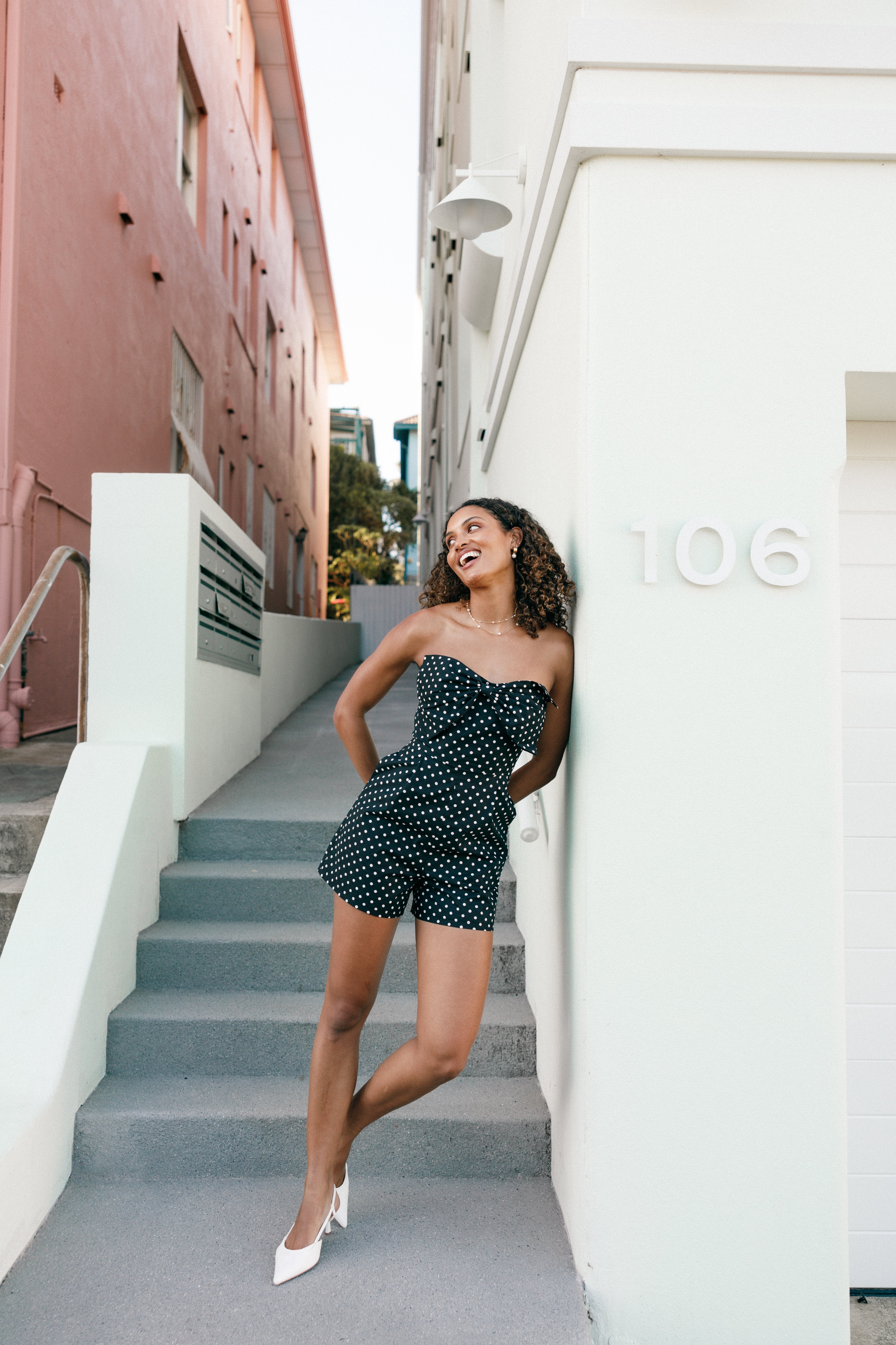 Bambi Romper - Black White Polka