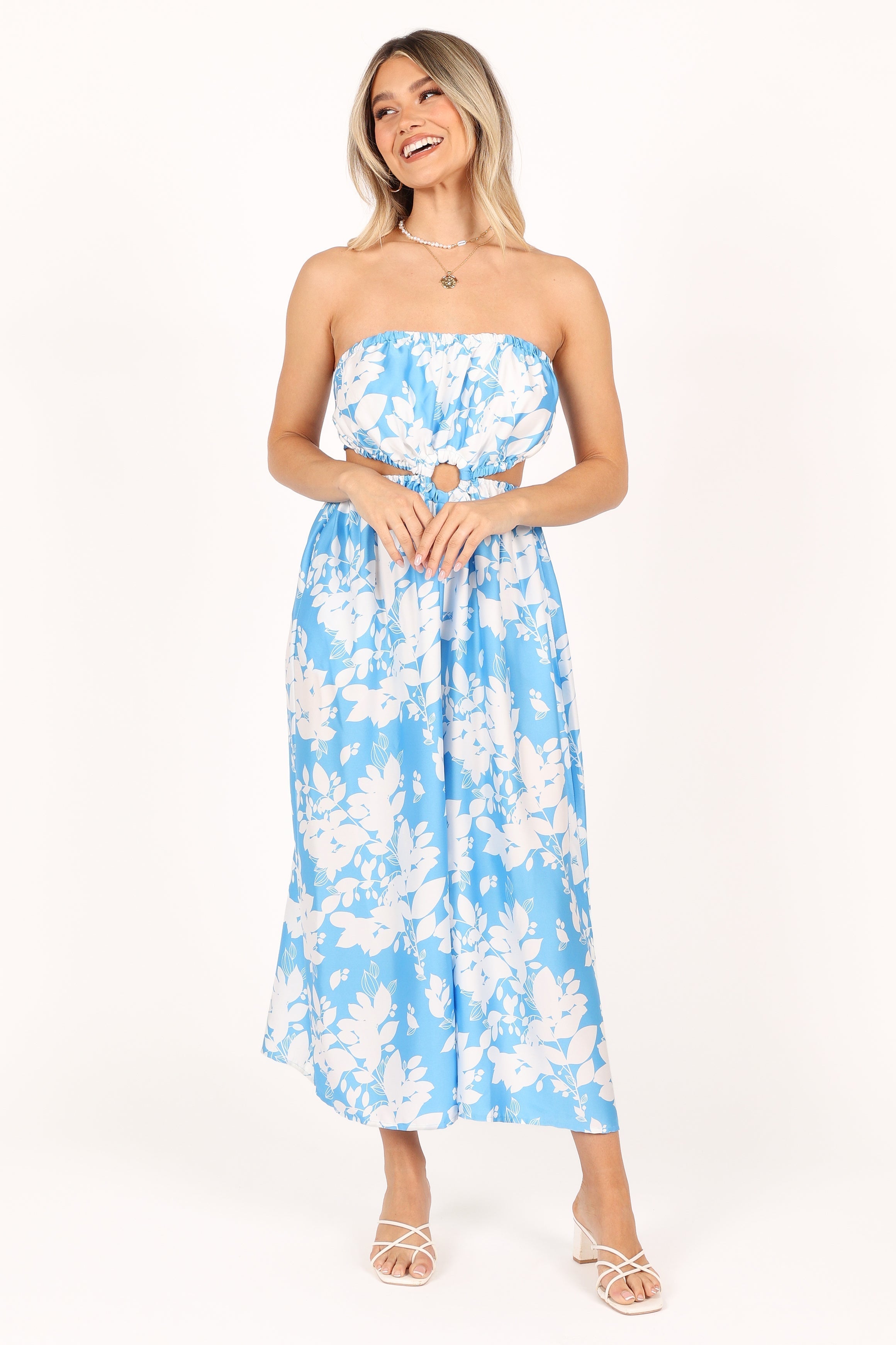 Elodie Tube Belted Jumpsuit - Blue/White