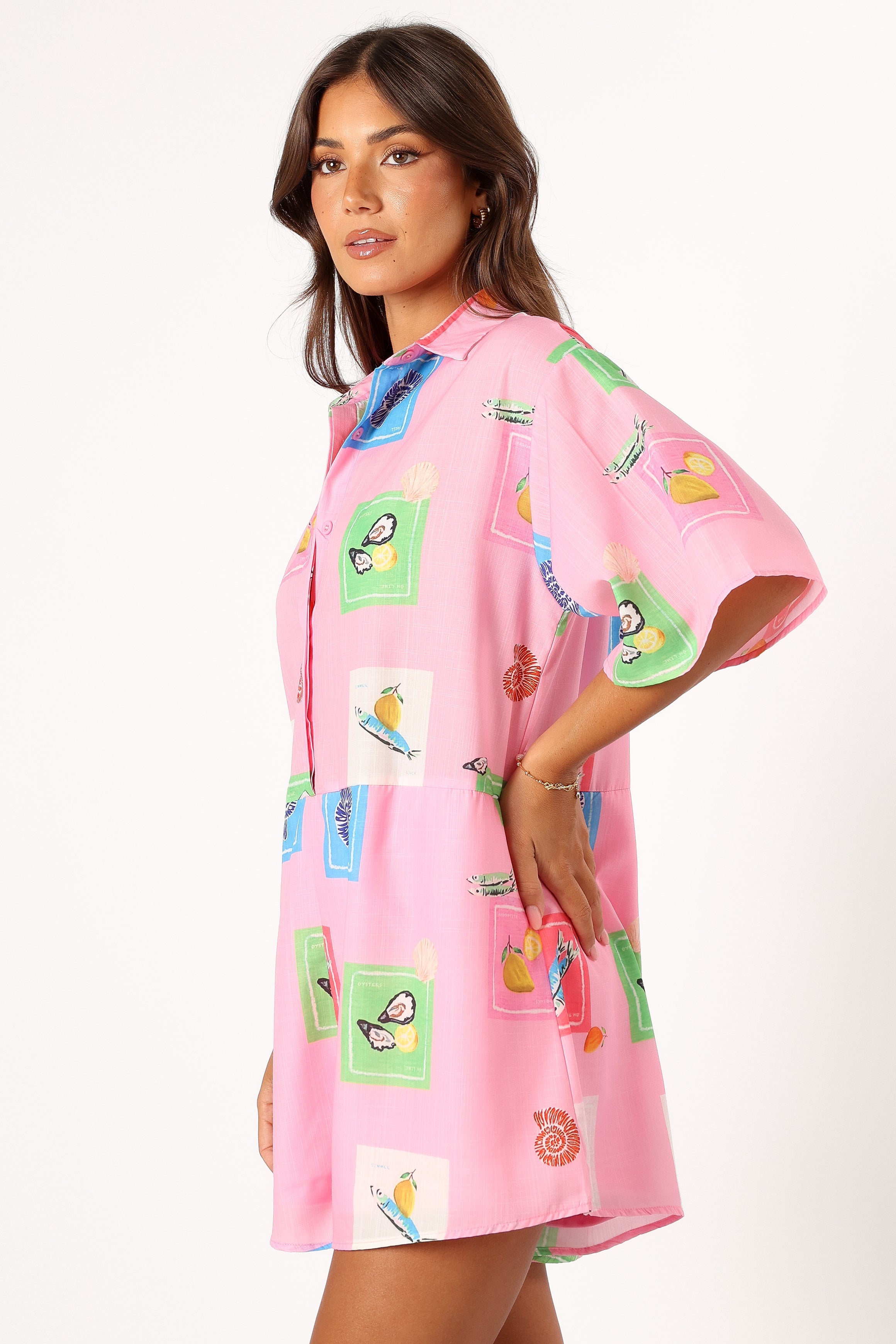 Kellie Romper - Pink Stamp Print