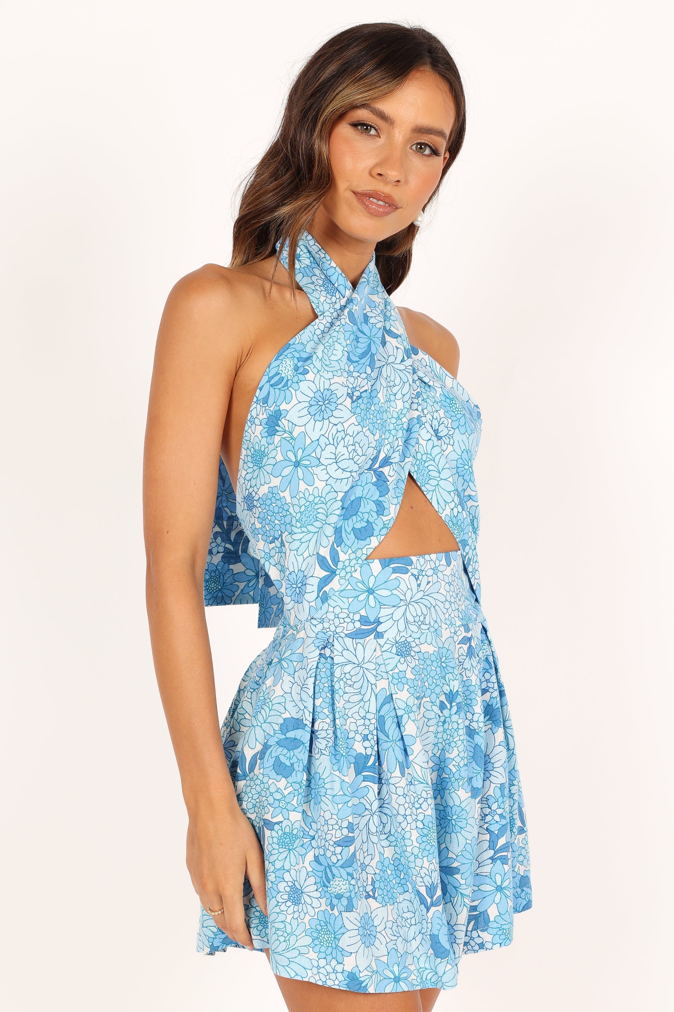 LeLe Halter Romper - Blue Floral