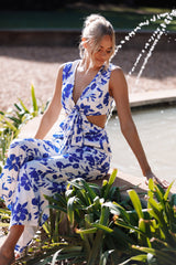 Lulu Wrap Front Jumpsuit - Blue Floral
