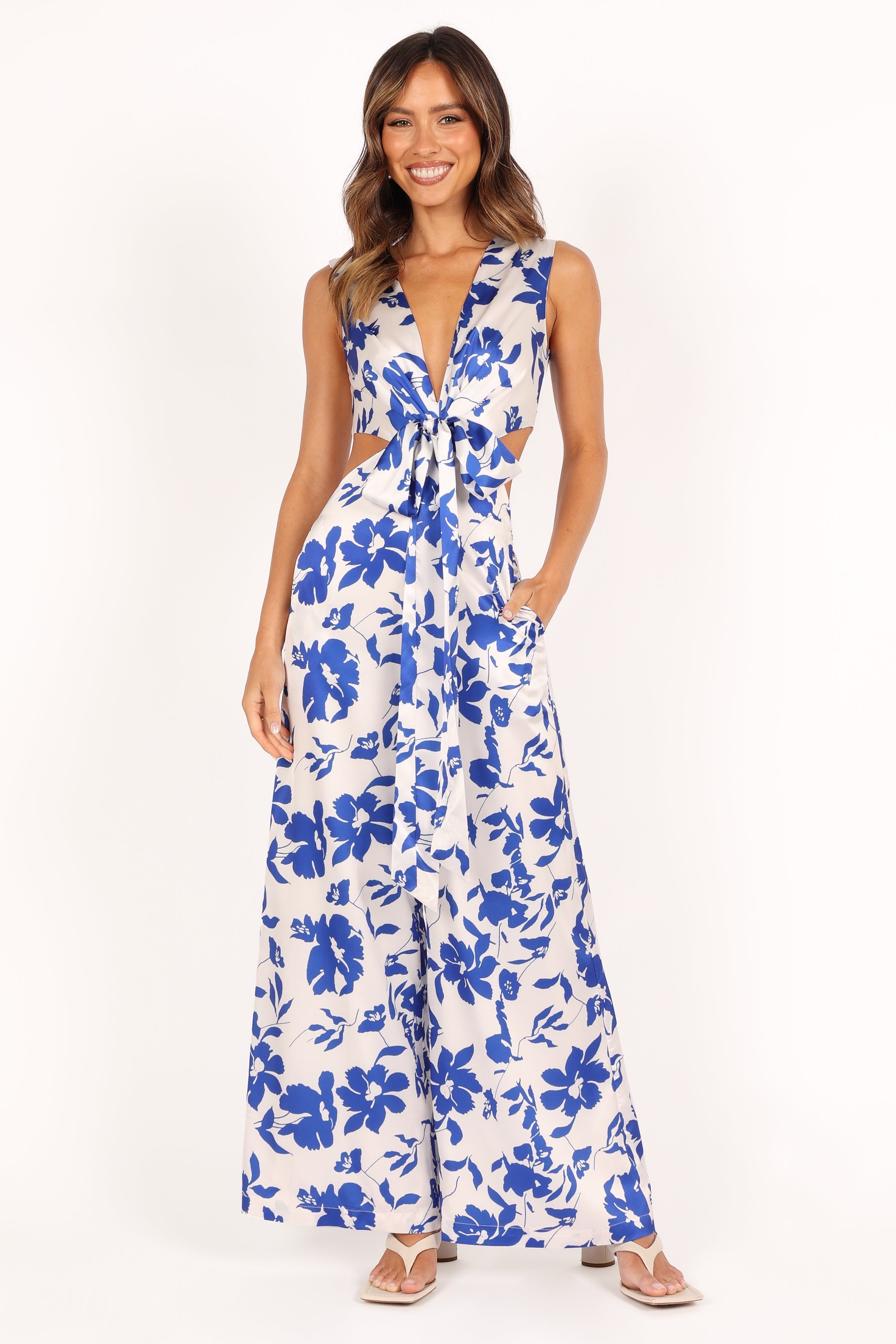 Lulu Wrap Front Jumpsuit - Blue Floral