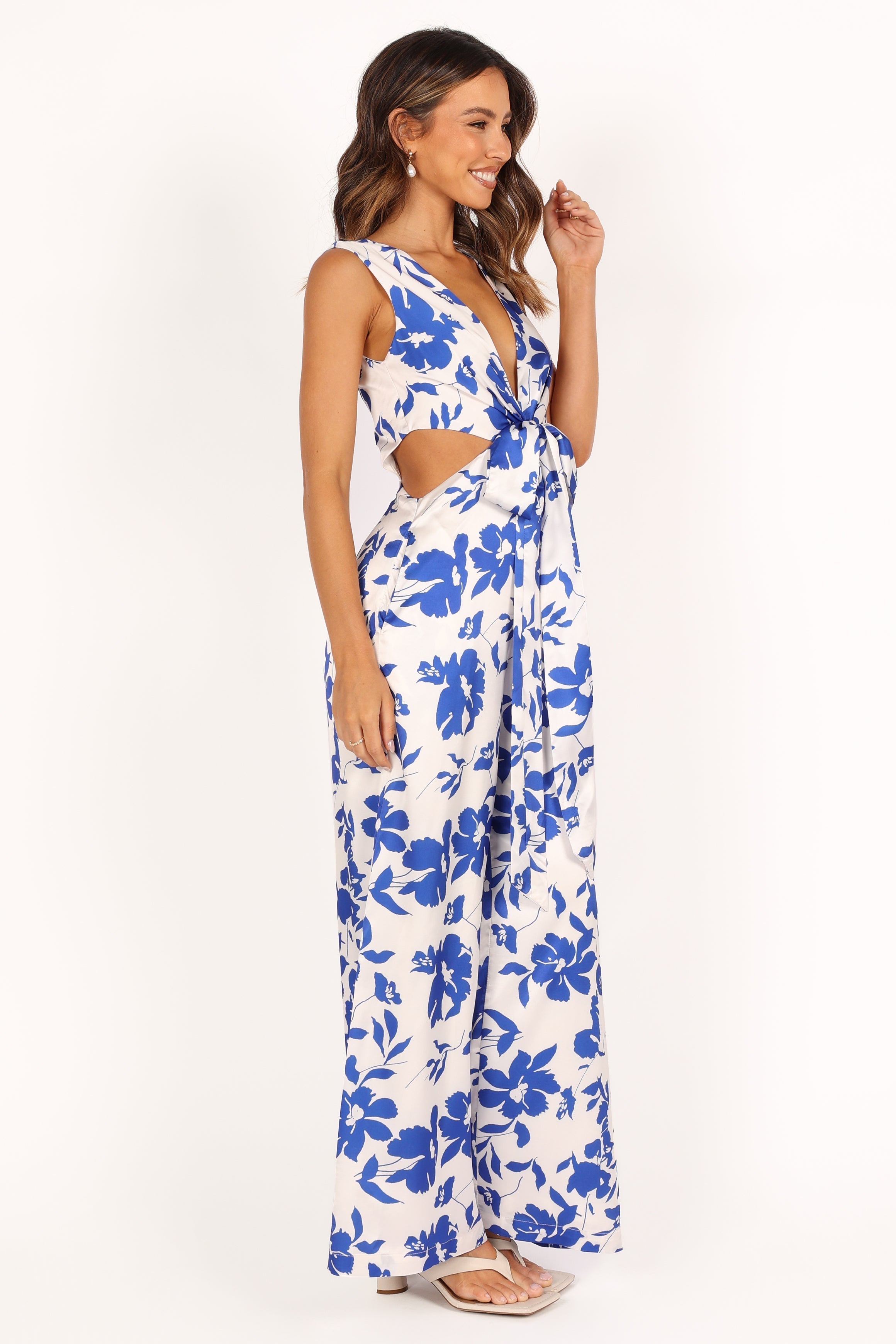 Lulu Wrap Front Jumpsuit - Blue Floral
