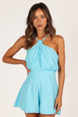 Nadine Halter Romper - Aqua