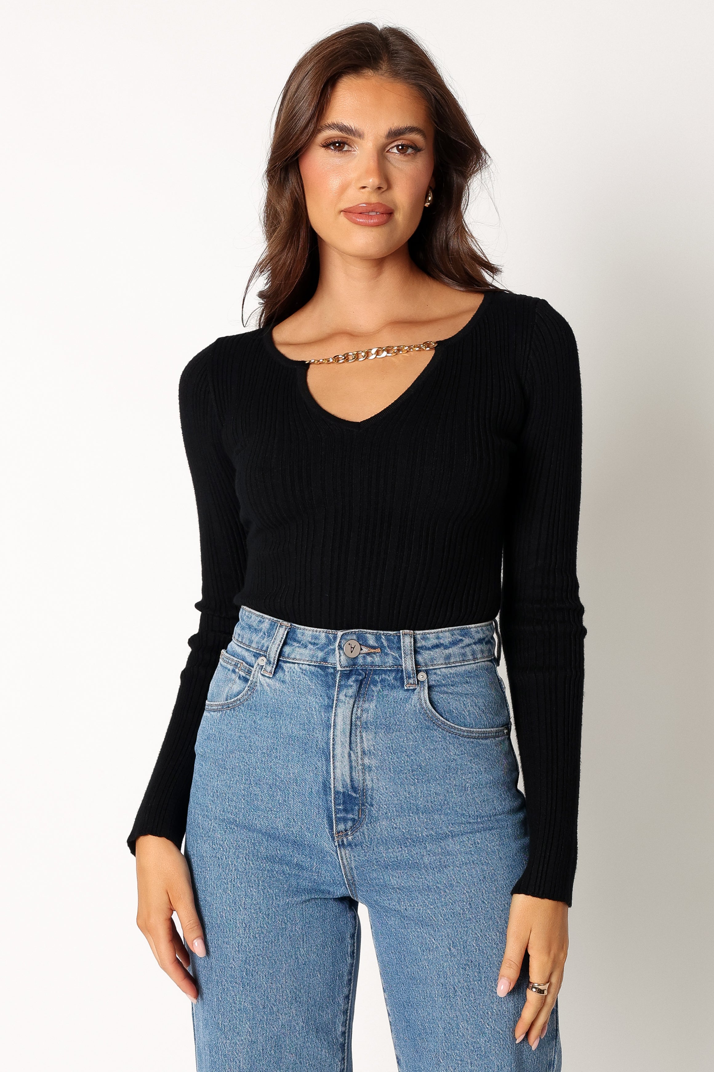 Ace Long Sleeve Knit Bodysuit - Black