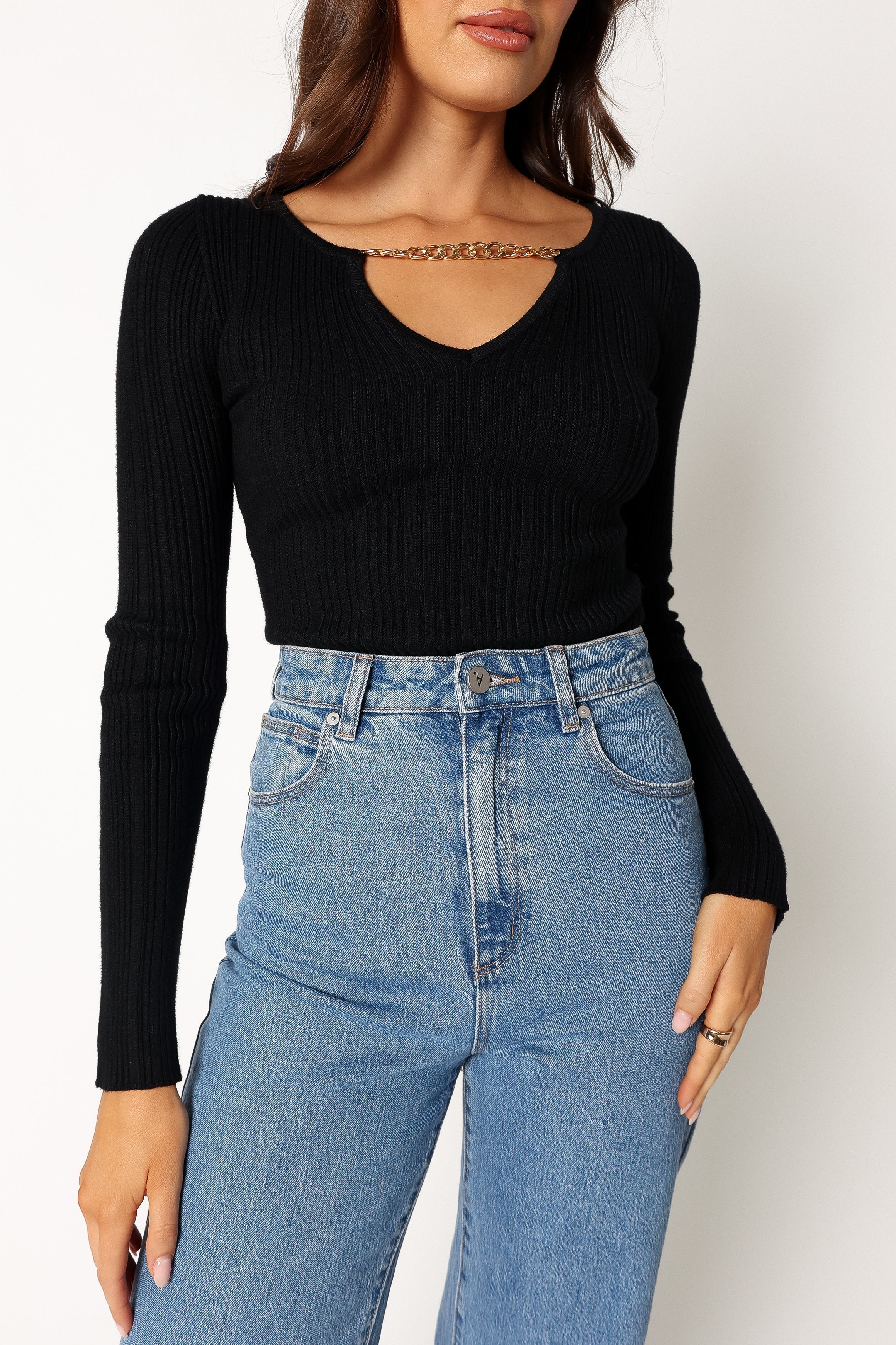 Ace Long Sleeve Knit Bodysuit - Black