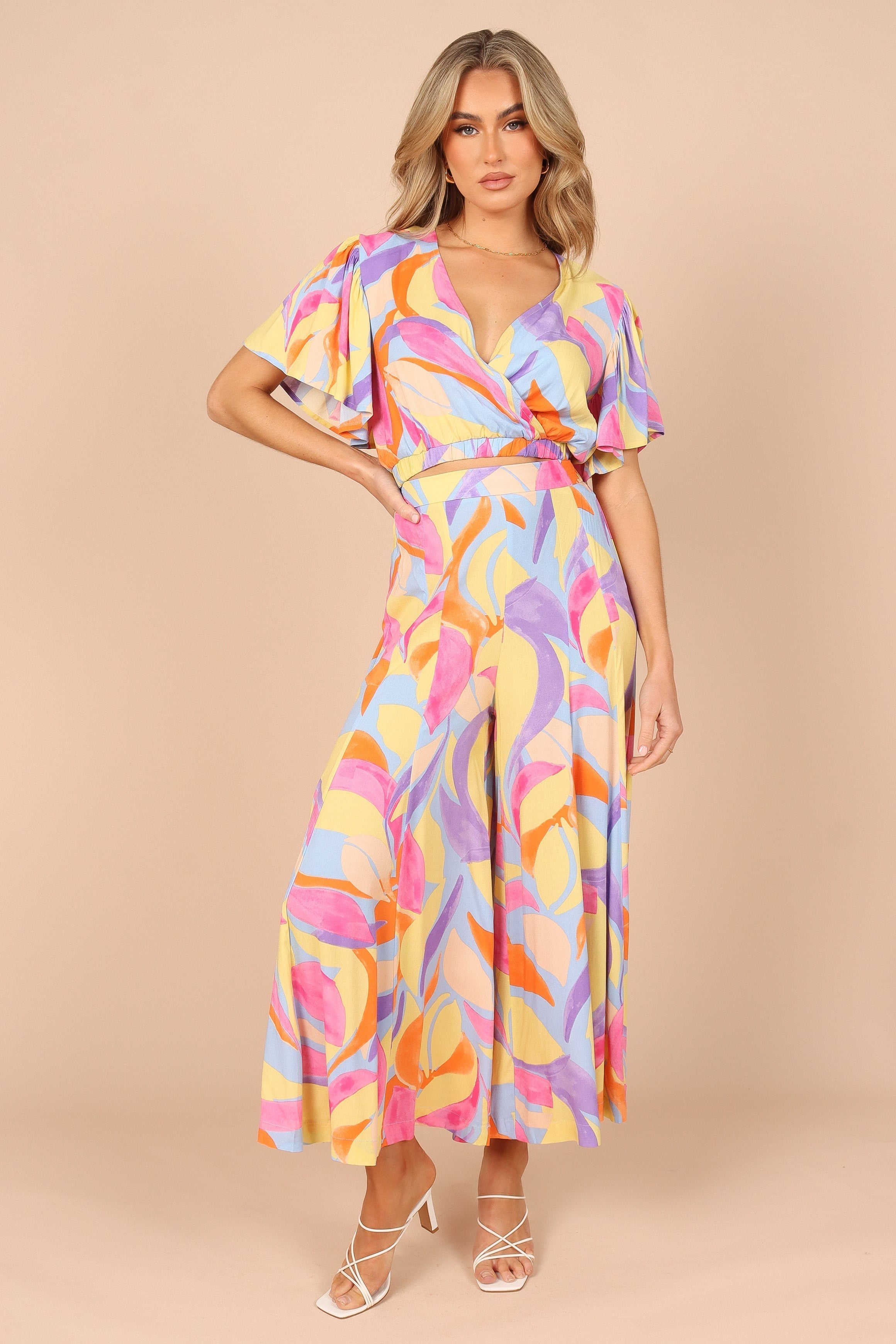 Luis V Neck Cropped Top - Blue Multi