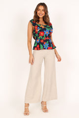 Patrice Frill Peplum Top - Navy Blue