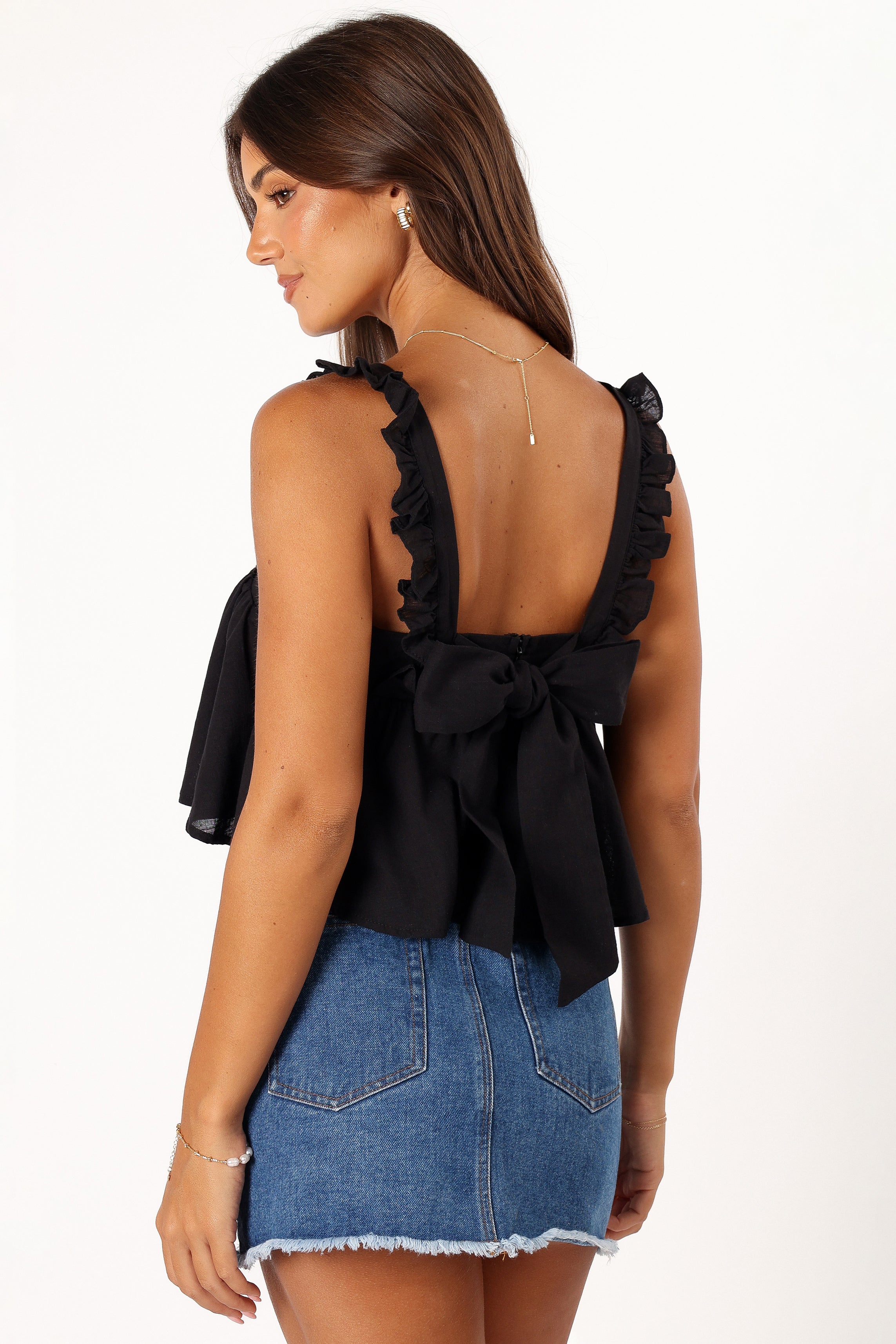 Raye Ruffle Strap Top - Black