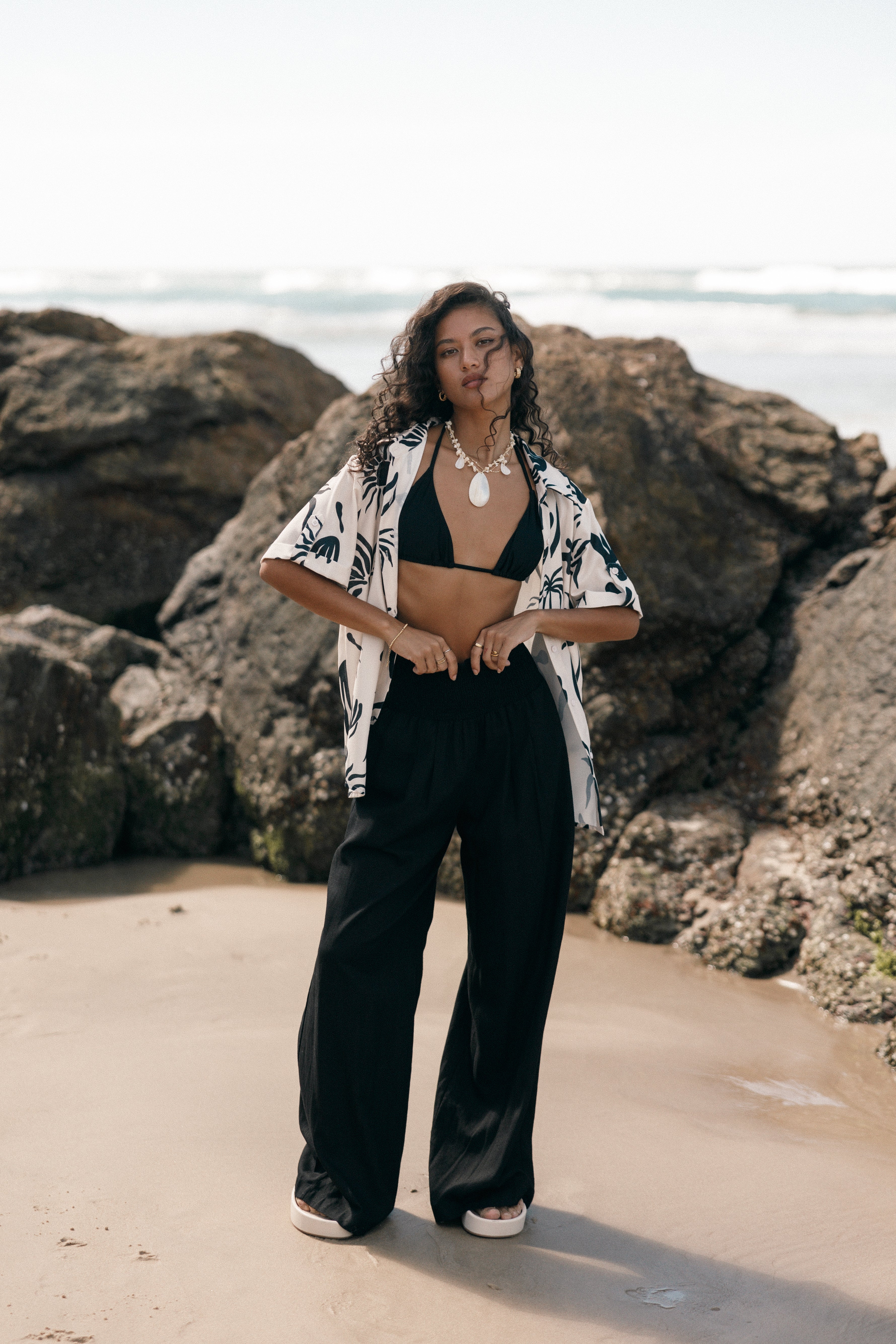 Sawyer Short Sleeve Shirt - Beige Black