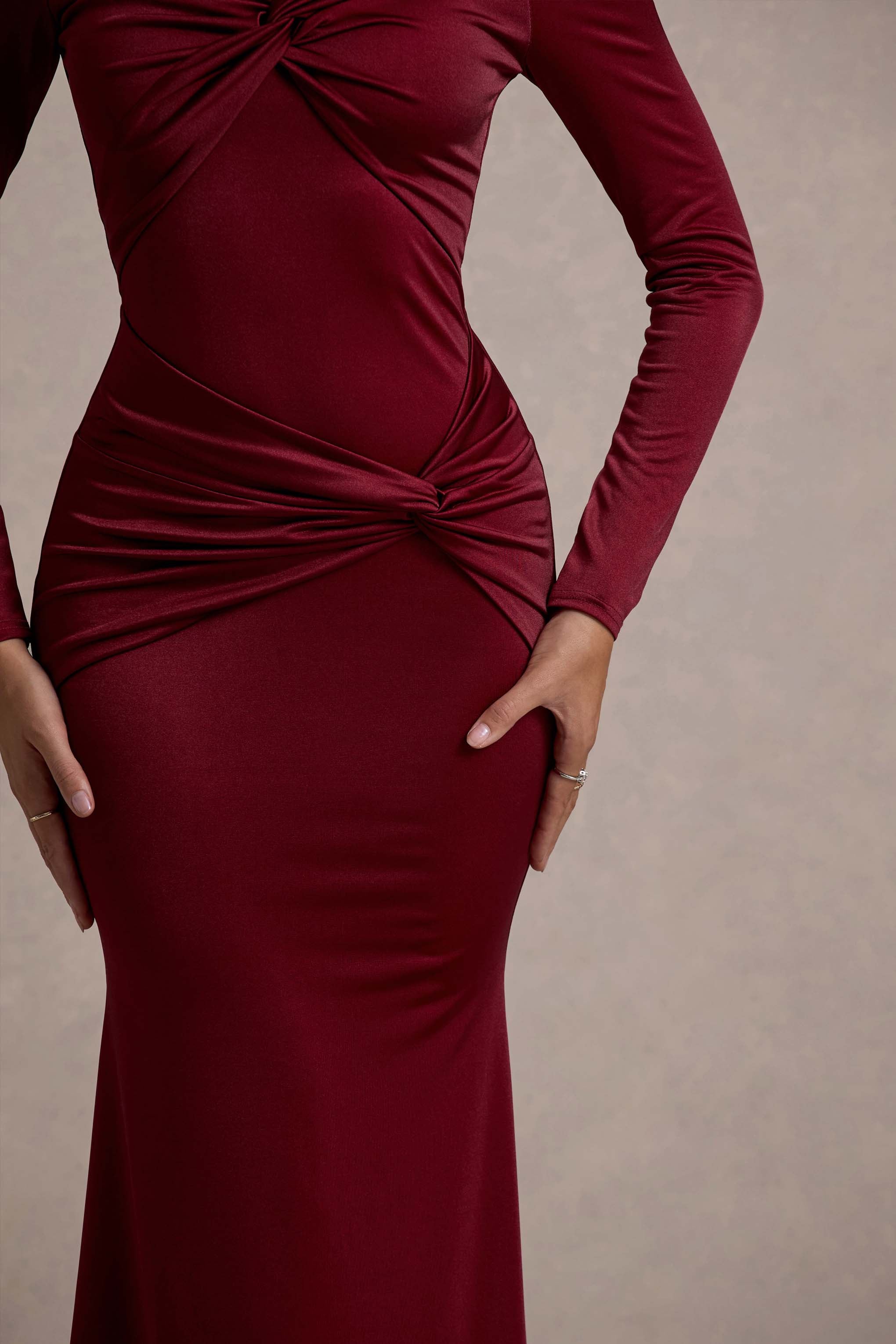 Noya | Berry Long-Sleeve Ruched Maxi Dress