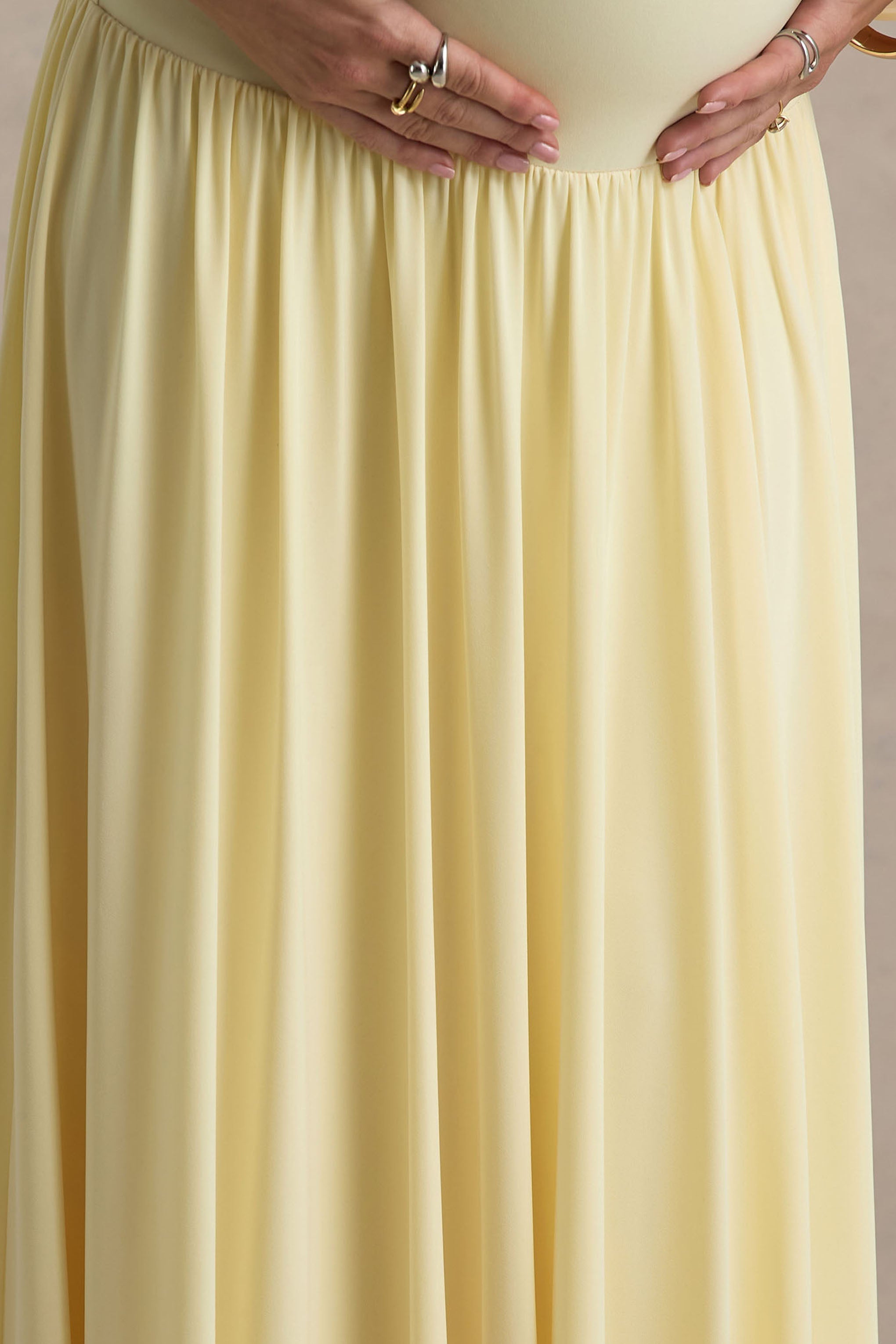Outline | Lemon High-Neck Maternity Maxi Dress With Draped Skirt