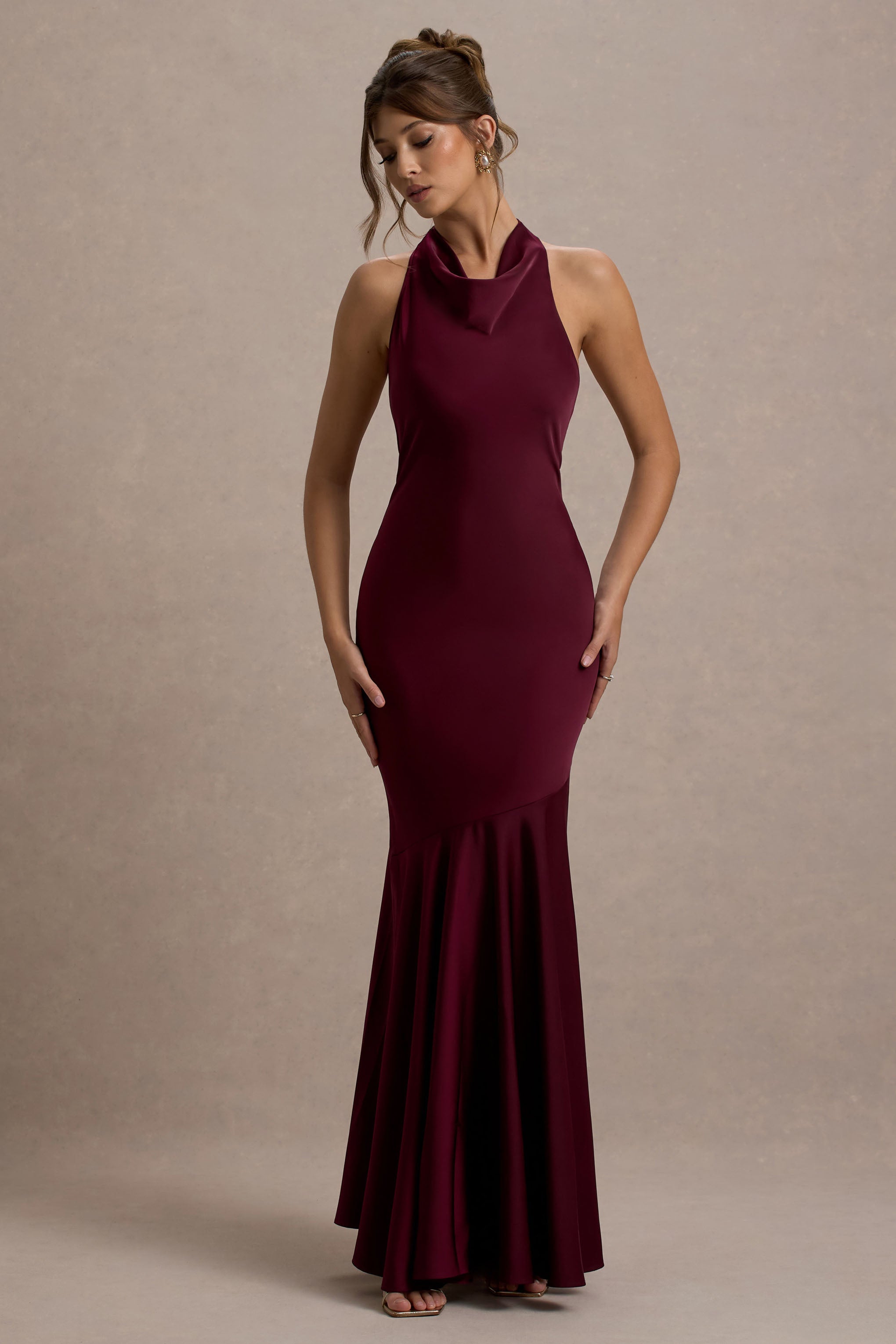 Amelita | Port Satin Cowl-Neck Maxi Dress