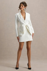 Prized | White Tailored Blazer Mini Dress With Bow