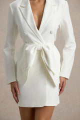 Prized | White Tailored Blazer Mini Dress With Bow