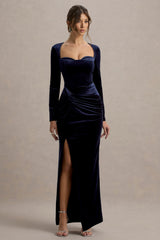 Fay | Navy Velvet Corset Style Knot Maxi Dress