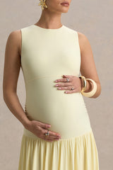 Outline | Lemon High-Neck Maternity Maxi Dress With Draped Skirt