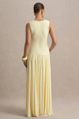Outline | Lemon High-Neck Maternity Maxi Dress With Draped Skirt
