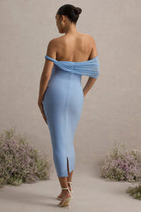 Jen | Powder Blue Bardot Twisted Maternity Midi Dress