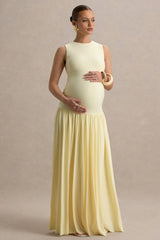 Outline | Lemon High-Neck Maternity Maxi Dress With Draped Skirt