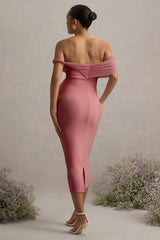 Jen | Pink Bardot Twisted Maternity Midi Dress