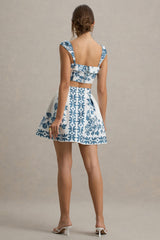 Locklea | Blue Porcelain Print Notched Crop Top